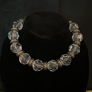 Vintage Aurora Borealis Clear Glass Faceted Crystal Beaded Choker Necklace 16”